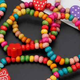 Charm Bracelets Simple Little Girls 12 Pcs Colorful Wooden Jewelry Gifts