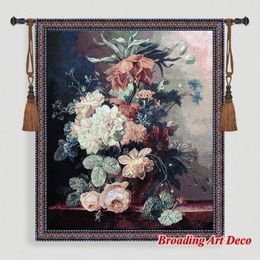 Tapestries Still Life With Flowers Jacquard Weave Tapestry Wall Hanging Gobelin Home Art Textile Decoration Aubusson Cotton 138x118cm