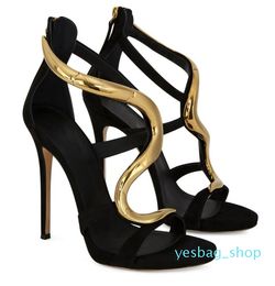 Summer Luxury Venere Stiletto Sandals Shoes Women Metal Snake Accessory Platform Heels Lady Wedding,Party,Dress Gladiator Sandalias,With Box