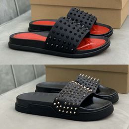 Mens Designer Slide Slipper Flat Spike Mule Platform Sandal Pool Studs Sliders Summer Beach House Flip Flops Rubber Sole fallow