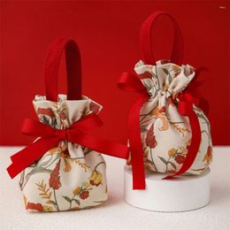 Gift Wrap Wedding Candy Bag Portable Canvas Party Goodie Packing Box Simple Red Green Handheld Storage Bags