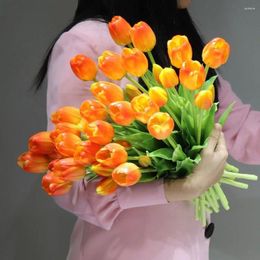 Decorative Flowers Silicone Tulips Bouquet Realistic 5 Heads Real Touch Fake Flower High Quality Artificial