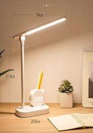 Table lamp pen holder desk with clock eye protection student dormitory large capacity lamp top6415067