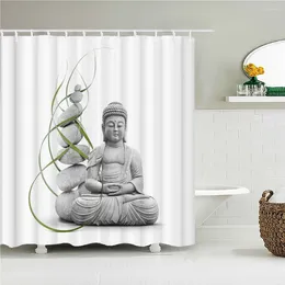 Shower Curtains Bathroom Buddha Statue Bamboo Bath Screens Home Decor Waterproof Polyester Fabric With Hooks 240x180xm