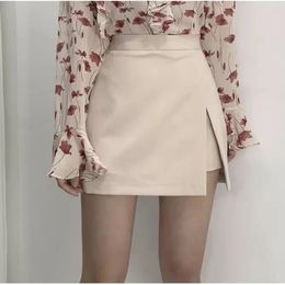 Mini Skirt Irregular Solid Sideslit Stretchy Korean Style Trendy Chic OL High Waist Female Bottom Spring Autumn 240329