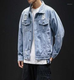 Men Light Blue Denim Jackets Holes Jean Male Jackets Clothing Leisure Coats Mens Cotton Outwear Jeans Plus Size Outwear18243750