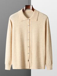 Light Lurxury 100% Cashmere Cardigan Spring Autumn Men Sweater Long Sleeve POLO Neck Sweater Loose Knitting Casual Men Clothing