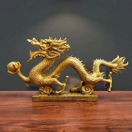 Chinese Mascot Pure Copper Dragon and Phoenix Ornaments Zodiac Dragon Home Decoration Accessories 240407