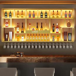Retro Bar Cabinet Modern Metal Industrial Style Buffet Drinks Storage Luxury Wall Mounted Wine Rack Gold Wijnkast Club Furniture
