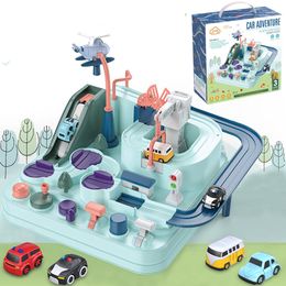 Racing Rail Car Track Toys for Children Montessori Boys Girls Gifts Racing Mechanical Adventure Brain Table Game