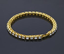 Men Hip Hop Jewelry 5mm Round Rhinestone Bracelet Bling Tenns Bracelet Golden Silver 7inch 8inch Simulate Dimonds Bangles Braceles2159438