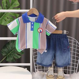 Clothing Sets 2024 Toddler Summer Outfit Clothes For Kids Boy 1 To 5 Years Striped Turn-down Collar Short Sleeve T-shirts And Shorts Boys