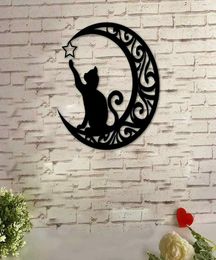 Moon and Cat Metal Wall Art Metal Wall Sculpture Cat Silhouette Wall Hanging9699027