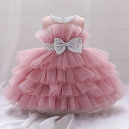 Puszyste różowe sukienki na przyjęcie weselne dla dziecka 2-8 lat cekinowa brzący tiul chrzest urodzin