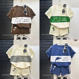 Clothing Sets 2024 Child Short-sleeved Set Striped Tops Loose Shorts Girls Boys T-shirt Summer Baby Korean Fashion Toddler Sports