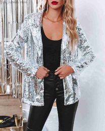 Women's Jackets Black Sequin Shinny Shirt Jacket Women Casual Loose Blazer Stage Party Nightclub Come Chemise Homme Disco Camisas 1 T240415
