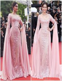 Elie Saab Overskirt Evening Dresses long sleeves 2019 elegant Pink mermaid Formal Party Gowns Red carpet Celebrity Dress prom Dres4101143