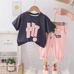 Clothing Sets Toddler Boy Summer Clothes 2024 Korean Style Casual Letter Printed Short Sleeve T-shirts And Pants For Kids Boys 2 Piece