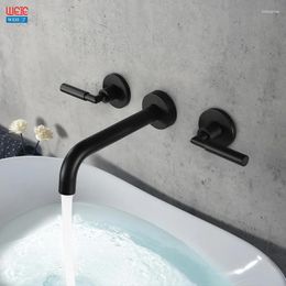 Bathroom Sink Faucets Brass Faucet Mixer Tap Wash Basin Matte Black And Cold Water Wall Mount Spout Bath With Modern Lever Handle