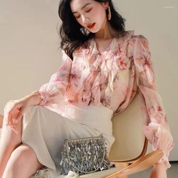 Women's Blouses Spring 2024 French Exquisite Ruffle Pink Shirt Womens Tops