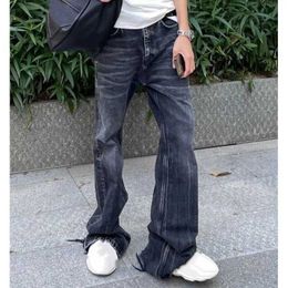 High quality designer clothing Spring/Summer Celebrity Product Black Grey Washed Damaged Worn Out Horn Straight leg Jeans for Men Women