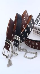 Women Punk Chain Fashion Belt Adjustable Black DoubleSingle Eyelet Grommet Leather Buckle Belt9559834