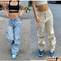 Women'S Jeans Y2K Womens Fashion Loose Denim Wide Leg Pants Street Casual Female Trousers Blue/Off White S-Xl Drop 240309 Delivery Ap Dhkwa