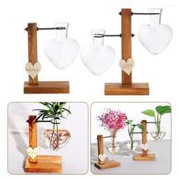 Vases Stylish Creative Hydroponic Plants Container Garden Decor With Wood Frame Clear Glass Test Tube Vase For Home Decoration