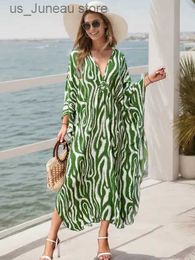 Urban Sexy Dresses 2024 New Autumn Sexy V-neck Long Slve Oversize Kaftan Dress For Women Beachwear Casual Plus Size Swimsuit Cover Up Q1578 1 T240415