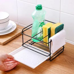 Kitchen Storage Bathroom Holder Accessories Iron Shelf Organiser Sponge Soap Drain Rack Dishcloth Brush Free 2 Adhesive Stickers