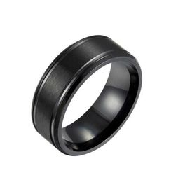 Loredana 8mm Black and White Gold Three Colors Solid Color Matte Double Bevel Stainless Steel Men039s Rings Tailored for Men Q05818492769