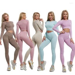 Active Sets Yoga Set For Women Sports Outwear Gym Fitness Bra Leggings Seamless Outfits High Waist Clothes Crop Top Tracksuit