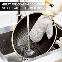 Multipurpose Wire Cleaning Cloths Non-Scratch Dishwashing Gloves Waterproof Pots Stove Top Cleaning Gloves Thicken Dishes Rags