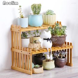 Kitchen Storage 2 Layers Bamboo Spice Jar Holders Seasoning Bottles Rack Organiser Office Desktop Books Shelf Flower Pot Stand