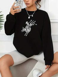 Women's Hoodies Sweatshirts Skeleton Print Casual Loose Fashion Long-Sleeved Pullover Solid Color Womens Swearshirts 240413
