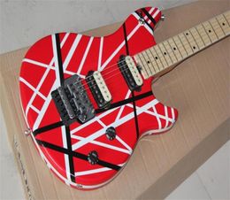 Upgrade Kramer Eddie Van Halen 5150 Stripe Red Electric Guitar White Black Stripes Big Headstock Floyd Rose Tremolo Locking Nut8366979