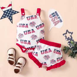 Clothing Sets CitgeeSummer Independence Days Infant Baby Girls Clothes Letter Print Sleeveless Sling Romper Ruffles Shorts