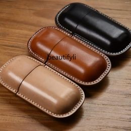 Decorative Figurines Yj Leather Glasses Case Vegetable Tanning Retro Compression Myopia Sunglasses Storage Box