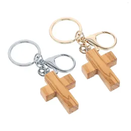 Keychains Wooden Cross Keychain Key Holder Bag Charms Arts And Crafts Religious Favors Keyrings Pendant For Gift Men Women