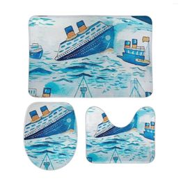 Bath Mats Ferry Boat Scrub Cap 3pcs Bathroom Set Non-Slip Rug Print Carpet Doormats Toilet Seat Cover Greys Anatomy Der
