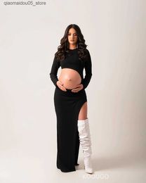 Maternity Dresses Photo shoot of pregnant womens formal attire cut body for pregnant women Maxi long slim fit skin with side dress for photography clothing Q240413