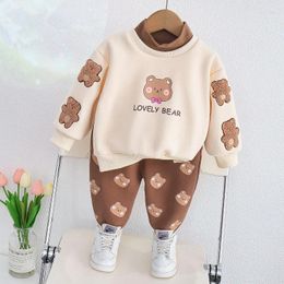 Clothing Sets Baby Lovely Bear Clothes Autumn Winter Kids Girls Boys Fashion Half Height Collar Sweatshirt Pants 2pcs Toddler Thicken