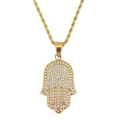 hip hop Hamsa diamonds pendant necklaces for men women Hand of Fatima Amulet Ethnic luxury necklace Stainless steel Cuban chains j4660927