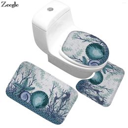 Bath Mats Zeegle Beach Shell 3pcs Bathroom Mat Anti-slip Bathtub Floor Absorbent Rug