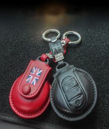 Leather Car Key Cover Shell Case Protection Bag for Mini Cooper JCW One F54 F55 F56 F60 with Keychain3275432
