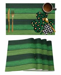 Table Mats St. Patrick's Day Four Leaf Clover Leopard Plaid Dining Decor Accessories 4/6pcs Placemat Heat Resistant Tableware Mat