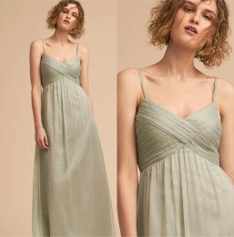 Cheap 2024 Sage Flow Chiffon Bridesmaid Dresses Spaghetti Straps Bohemian Maid Of Honour Gowns For Country