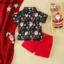 Kleidungssets Kleidungsstücke Prowow Jungen Weihnachtsoutfits für Kinder Kurzarm Weihnachts -Shirt -Shorts -Kurzfilm Jahr Kostüm C240413