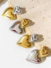 Dangle Earrings Peri'sbox Trendy Statement Mix Gold Silver Plated Double Heart Drop For Women Stainless Steel Jewellery Free Tarnish