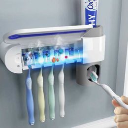 Toothbrush Sanitizer 2 In 1 Uv Light Ultraviolet Sterilizer Holder Automatic Toothpaste Squeezers Dispenser Home Bathroom Set E 240414